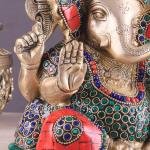 Pure Brass Ganesha with Stonework | 7.5" x 7" x 4" | 3.88 kg | Intricate Stone Inlay | Elegant Sacred Art | Temple Grade | Jaipurio